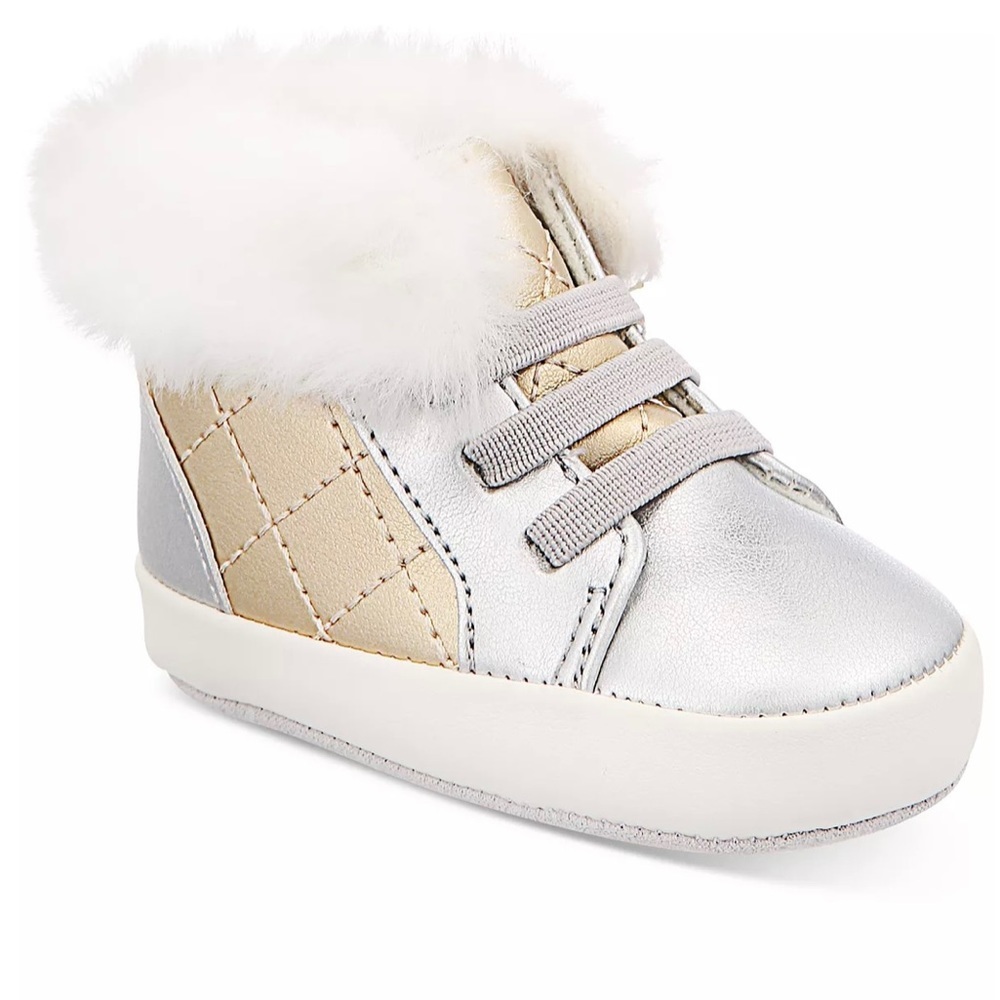 Baby Girls Faux Fur Metallic Booties